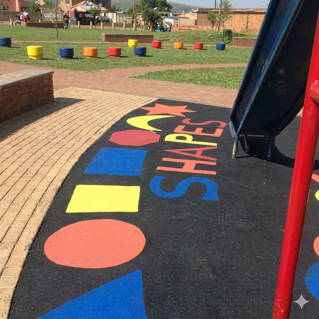 Bright SHAPES learning area with red blue and yellow shapes